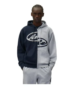 Arte Antwerp Split Patch Zip Hoodie Grey Navy