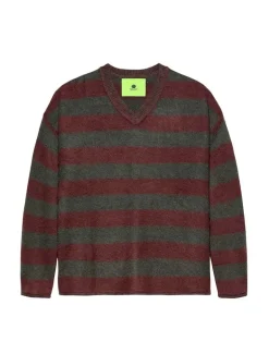 New Amsterdam Surf Association Straight Fit V-Neck Antra Brown Stripes