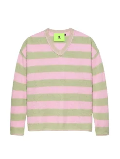 New Amsterdam Surf Association Straight Fit V-Neck Light Green Cradle Pink Stripes