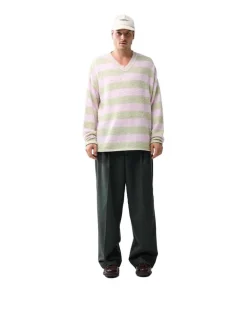 New Amsterdam Surf Association Straight Fit V-Neck Light Green Cradle Pink Stripes