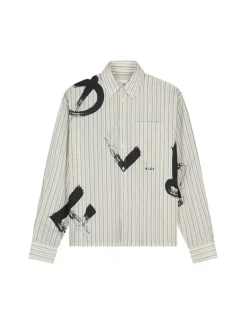OLAF Brushstroke Logo Stripe LS Shirt Charcoal White