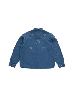 POP Trading Company Applique Logo Denim Shirt Rinsed Denim