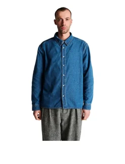 POP Trading Company Applique Logo Denim Shirt Rinsed Denim