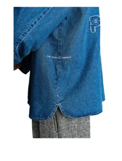 POP Trading Company Applique Logo Denim Shirt Rinsed Denim