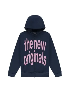 The New Originals Big Logo Zip Up Hoodie Navy Blue Pink
